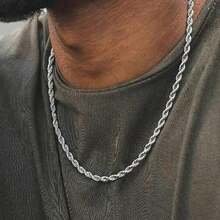 1pc Gold-Plated Twisted Rope Chain Necklace, Unisex, Minimalist Design Fashion Accessory - Multicolor - View 4