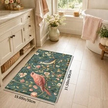 1pc Vintage Floral & Bird Pattern Printed Faux Cashmere Kitchen Mat, Absorbent Kitchen Floor Mat, Kitchen Rug, Long Runner Mat, Sink Front Mat, Suitable For Kitchen, Bathroom, Entryway, Hallway, Laundry Room And Home Decor - Multicolor - View 14