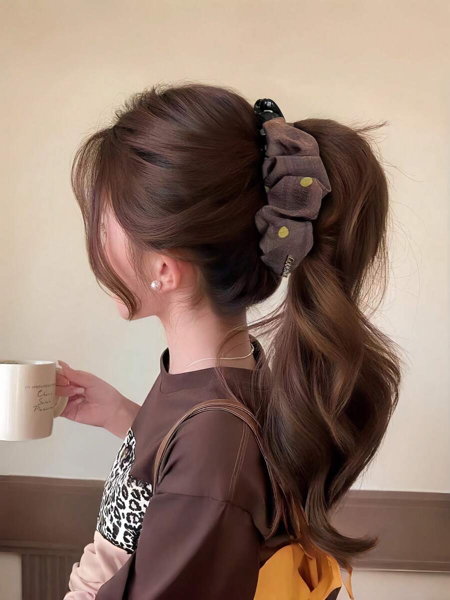 1pc Vintage Contrast Color Polka Dot Pleated Banana Clip Hair Clip For Women, Simple Fashion High Ponytail Vertical Hair Clip Hair Accessory - Multicolor - View 1