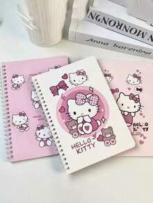 1/2/4pcs Cute Hello Kitty Spiral Notebook A7 Pink Cartoon Kitty Print Coil Diary, Portable Ruled Writing Journal, Adorable Stationery Notebook, Suitable For Girls Teenagers School Office Supplies - A - View 1