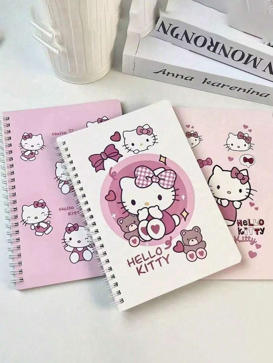 1/2/4pcs Cute Hello Kitty Spiral Notebook A7 Pink Cartoon Kitty Print Coil Diary, Portable Ruled Writing Journal, Adorable Stationery Notebook, Suitable For Girls Teenagers School Office Supplies - A - View 1
