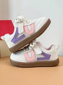 Toddler Mesh German Training Shoes With Color Block Decor, Hook & Loop Closure, Breathable Soft Sole, Non-Slip, Preschool Entry Shoes - Pink - View 3