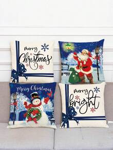 1/4pcs Linen Printed Square Throw Pillow Covers, Christmas Cartoon Character Pattern Pillow Covers (Pillow Insert Not Included), Skin-Friendly Material, Bedding, Suitable For Daily Living Room, Bedroom, Sofa, Car, All-Season Pillow Covers, Holiday Gift - Multicolor - View 1