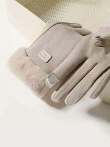 A Pair Of Solid-Color Warm Fleece Gloves For Women In Autumn And Winter,With Touch Screen For Finger,Thickened Windproof And Warm Gloves - Multicolor - View 5