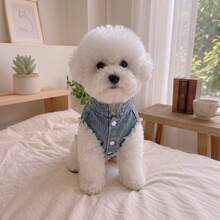 Jaket Hewan Peliharaan Denim Bordir Luar Angkasa, Rompi Berumbai, Cocok Untuk Anjing Kecil dan Sedang, Rompi Modis Musim Gugur/D-Ring - Biru - View 5