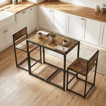 Dining Table And Chairs Set 2, Dining Room Sets, Rectangular Space Saving Table And 2 Chairs Compact Kitchens, Steel Frame, On-Site - Rustic Brown + Engineered Wood - View 8