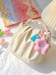 3pcs/1pc Flower‑Charm Handheld Cosmetic Bag, Sweet Style Square Shape Ruched Handle Zipper Closure Pendant Decor Portable Makeup Pouch For Travel Daily Vacation All‑Season Use - Multiple Colors and Styles - View 4