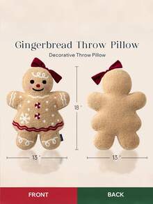 Gingerbread Man Christmas Cushion, Christmas Tree Christmas Pillow, Christmas Shaped Filled Pillow, Perfect For Decorating Your Home Sofa Or Bed, Suitable For Daily Use, Parties And Christmas, For Decorative Use Only, For Adults Only - Bow Tie Gingerbread Man - View 3