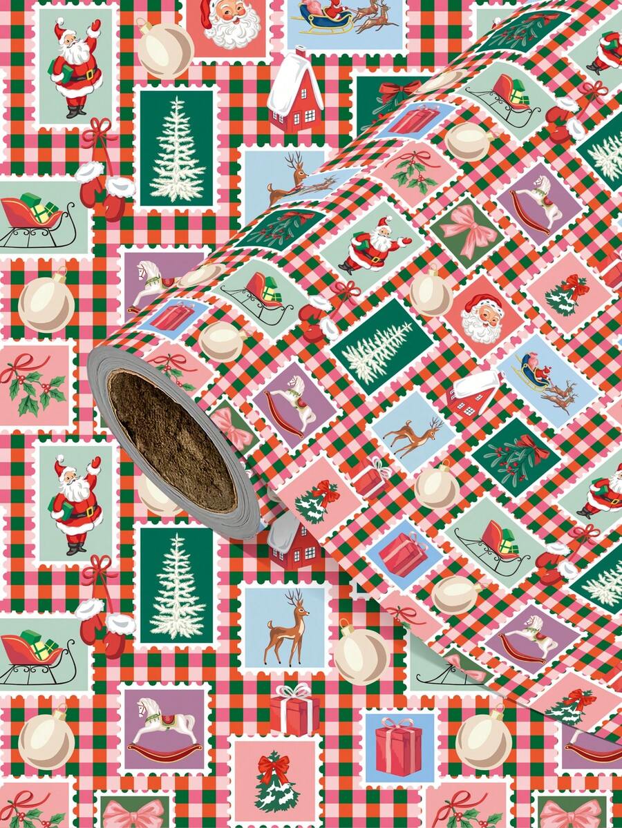 1 Roll Of Christmas Gift Wrapping Paper With Christmas Theme Designs,Perfect For Christmas Gift Wrapping,Decorating For Christmas Parties,Home Festive Decoration,DIY Craft,Festive Favour Wrapping 1 Roll Size: 43 Cm X 300 Cm. - A - View 1