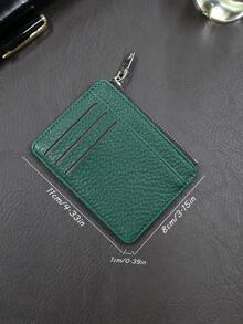 1pc PU Material Zipper Card Holder, Minimalist Business Style PU Card Case, Credit Card Wallet, Coin Purse - Dark Green - View 3