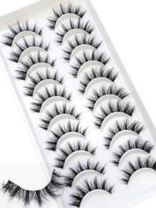10 Pairs Fox Eye Full‑Strip False Eyelashes, Flared Winged Corner Lashes Thick End‑Extended Cat Eye Design For Eye Lash Extension Daily Party Women Makeup - Black - View 3
