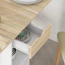 Folding Dining Table, Drop Leaf Table Small Spaces, Foldable Table With Drawer And Storage Shelves Kitchen, Dining Room, Oak On-Site - 1 - View 7
