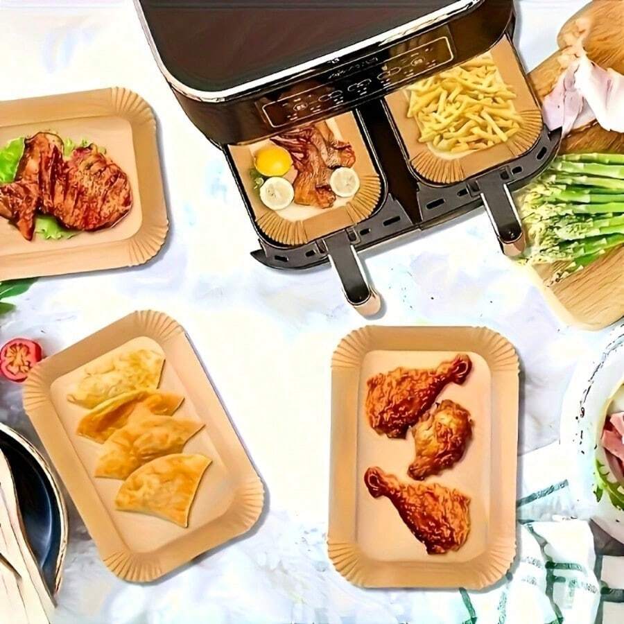 100/50/1 Thick Air Fryer Baking Tray - Suitable For Double-Layer Basket Air Fryers, Heat-Resistant Disposable Rectangular Baking Tray, Easy To Clean And Reusable, Air Fryer Accessory, Multi-Function Cooking Baking Tray, Easy-Clean Baking Tray, Durable Kitchenware.