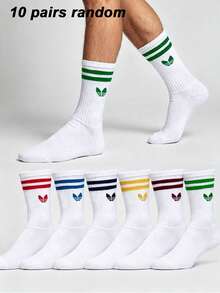 1/5/10 Pairs Unisex Striped & Solid Mid-Calf Socks, Sweat-Absorbent, Breathable, Odor-Resistant Sports Socks, Suitable For Daily Wear, Sports, Back To School Season, All Seasons, Random Colors - Multicolor - View 12