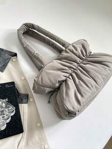Autumn/Winter New Soft Puff-Feel Shoulder Tote Bag Ruched Cloud Bag - Grey - View 5