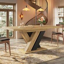 Dining Table Telescopic Table ,  Kitchen Table, Extendable To 119-158.5cm With Aid Of Internal Insert Panels, Kitchen And Living Room, Wood-Colored Dining Table With X-Shaped - 1 - View 6