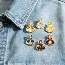 1pc Gold Border Victorian Dress Goose Enamel Pin Vintage Floral Bonnet Duck Princess Gown Lapel Pin, Metal Pin For Jackets Bags Novelty Badge Pin Gift - Multicolor - View 4