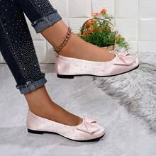Women's French Style Bow Polka Dot Flat Ballet Shoes, Square Toe Low-Cut Soft Sole Satin Commuter Shoes, Plus Size 36-43 - Pink - View 2