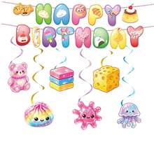 21PC Cute Cartoon Food Theme Birthday Party Decoration Set, Including Birthday Flags With Dumpling And Bread Patterns, Jelly Bear And Starfish Hanging Ornaments With Rotating Fringes, And Party Ceiling Hanging Decorations - View 10