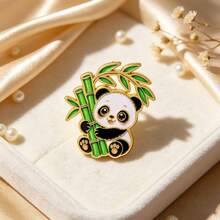 Cute Panda Enamel Pins, Cartoon Panda Holding Coffee Bamboo Flower Wreath Brooch Pins, Kawaii Animal Lapel Badge For Backpack Clothing Decor Gift - Multicolor - View 6