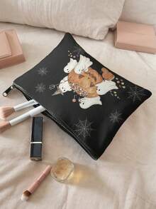 1pc, Makeup Bag, Multi-Scenario Universal, Extra Large Capacity, Ultra Lightweight And Portable, Versatile And Practical, Halloween Pattern Printed Toiletry Bag, Cosmetic Bag, Large Capacity Toiletry Bag, For Lipstick, Brushes, Skincare, Phone, Coins, Small Items, For Home, Gifts, Vacation And Holiday Multi-Functional Use, Teenager Toiletry Storage Bag - Multicolor - View 3