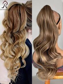 Long Loose Curly Ponytail Synthetic Clip-On Medium-Length, Suitable For Women. Dyeing With Gold, Honey And Brown Curls. 18 Inches Long. - Multicolor - View 12