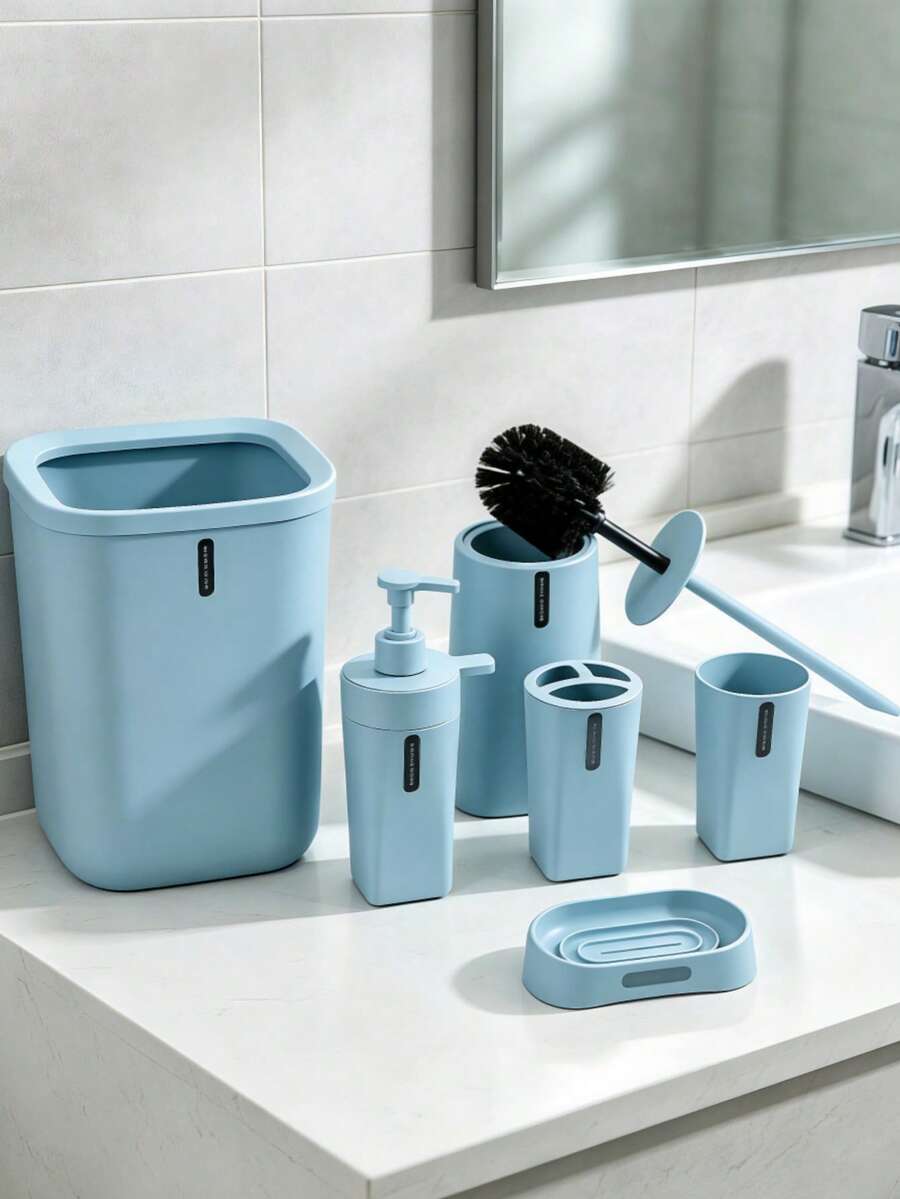 4/6‑Piece Bathroom Accessory Set, Countertop Storage Kit, Includes Soap Dispenser, Toothbrush Holder, Drinking Cup, Soap Dish, Matte Smooth Plastic Bathroom Organizer For Home Bathroom Vanity Countertop Decor