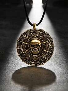1pc Fashionable Personalized Dark Style Pirate Skull Compass Coin Amulet Pendant Necklace, Men's Gift Choice - Multicolor - View 2