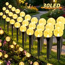 Đèn cắm cỏ LED năng lượng mặt trời ngoài trời hình quả cầu vân rạn, ánh sáng tạo không khí ấm cúng, thiết kế chống nước, phù hợp trang trí sân cỏ, sân sau và vỉa hè - màu đen - Xem 7