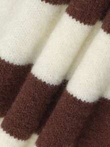 NiceArt Cardigan Wanita Motif Garis Cokelat-Krem Musim Gugur/Dingin, Jaket Sweater Lengan Panjang dengan Kerah Bulat dan Kancing Depan, Cocok untuk Pakaian Sehari-hari dan Kencan - Coklat - View 5