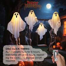 2 Pack Halloween Light Up Ghost Decorations, Battery Operated Flying Hanging Ghosts Glowing Led Lights Remote Control 8 Lighting Modes Floating Swinging Yard Garden Porch Outdoor Indoor Decor - View 3