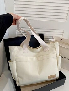 新款女款大容量休閒通勤單肩包，輕量極簡手提包，時尚百搭托特包 - 白色 - 查看 7