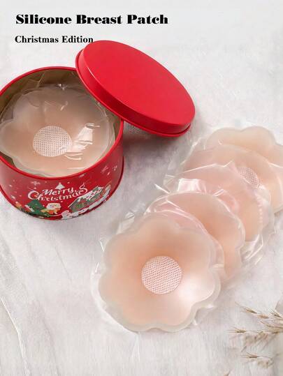 12pcs Women's Christmas Style 6.5cm Silicone Nipple Covers, Invisible Seamless Soft Comfortable Anti-Chafing, Includes 2 Christmas Style Storage Containers, Exquisite Small Size, Suitable For Birthday And Holiday Gifts