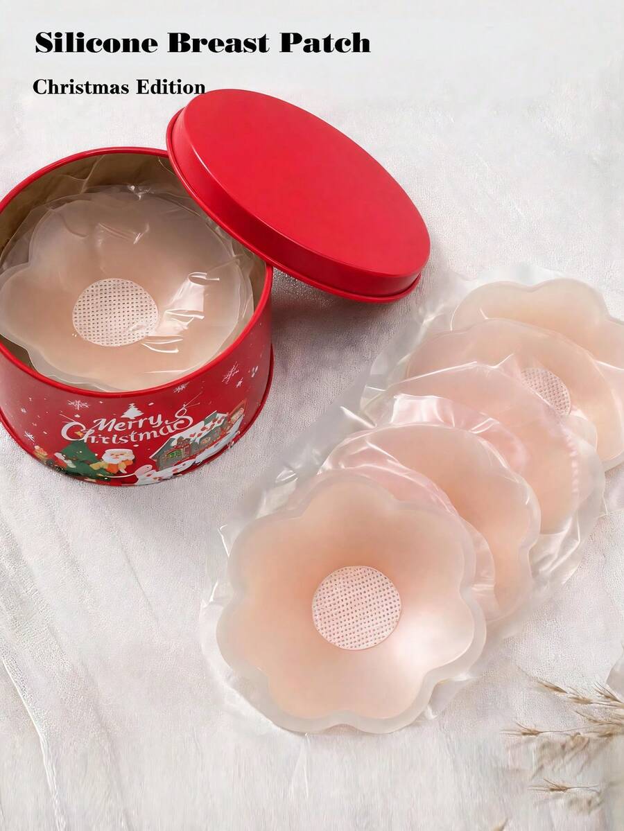12pcs Women's Christmas Style 6.5cm Silicone Nipple Covers, Invisible Seamless Soft Comfortable Anti-Chafing, Includes 2 Christmas Style Storage Containers, Exquisite Small Size, Suitable For Birthday And Holiday Gifts - 6.5cm - View 1
