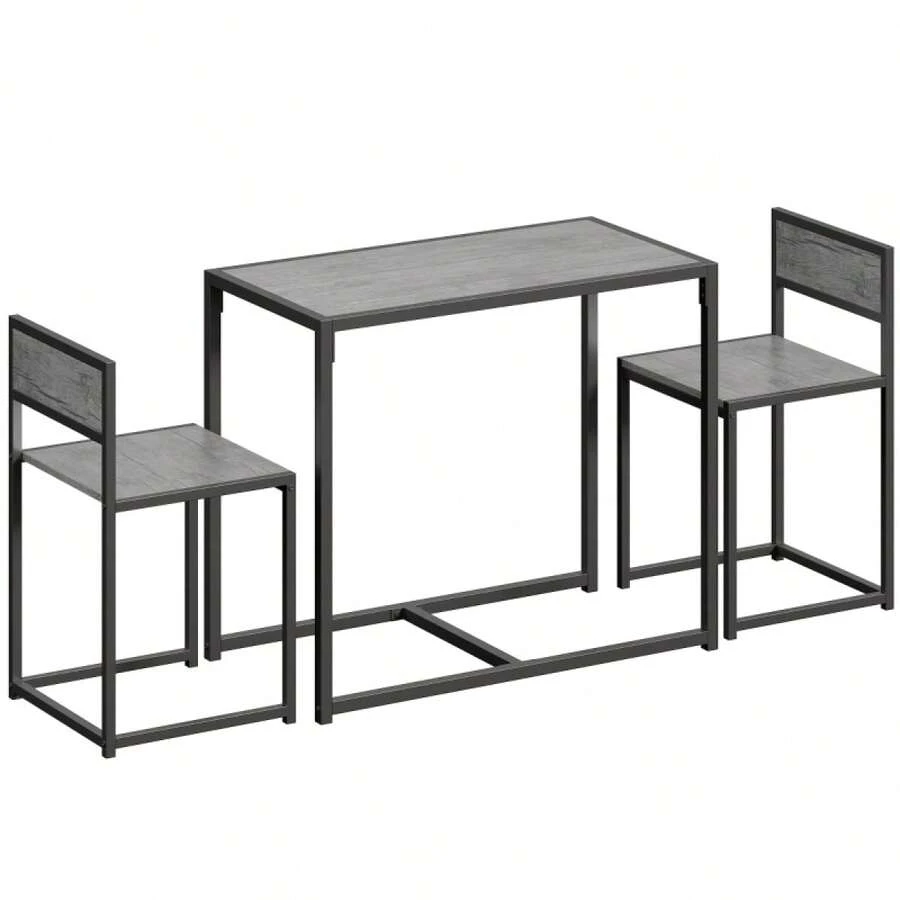 Dining Table And Chairs Set 2, Dining Room Sets, Rectangular Space Saving Table And 2 Chairs Compact Kitchens, Steel Frame, On-Site - Charcoal + Engineered Wood - View 1