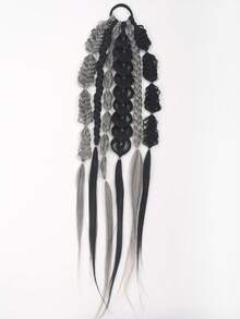 24 Inch Ombre Grey Synthetic Braided Ponytail Wig, Flipped Fishbone Braid Wig With Elastic Hair Tie, Suitable For Party And Daily Wear - Multicolor - View 9