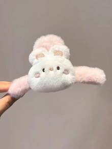 1PC Autumn/Winter Cute Plush Rabbit Hair Clip, Pink Fluffy Rabbit & Shark Hair Clip, Kawaii Cartoon Animal Strong Grip Hair Clip, Sweet Hair Accessory For Women And Girls Updo Hairstyles, Back To School Essential - Multicolor - View 7