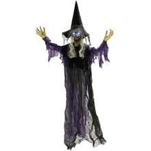 183 Cm Life-Size Halloween Witch Hanging Decoration, With Glowing LED Eyes, Spooky Halloween Decor, Indoor Party Accessory, Battery-Powered. - View 11