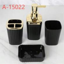 مجموعة إكسسوارات حمام 4 قطع كوب بلاستيكي وصحن صابون وحامل موزع A/B/C - 4 قطع - مشاهدة 13