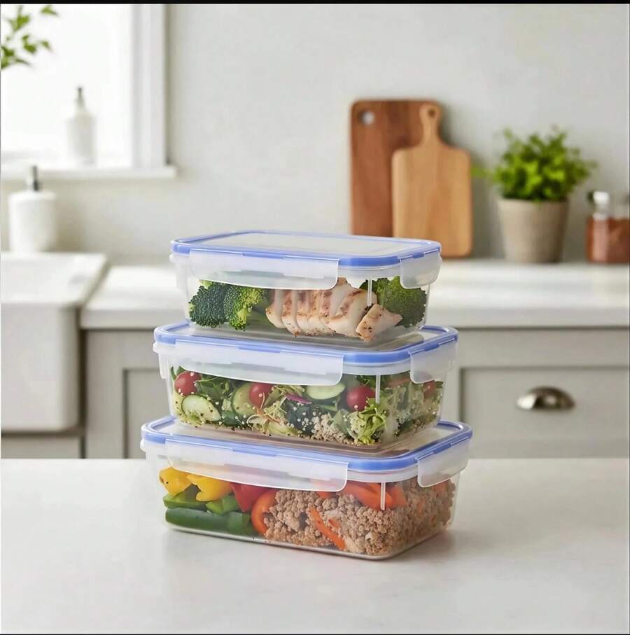 Set Of 3 Airtight, Spill-Proof Food Containers - Rectangular - View 1