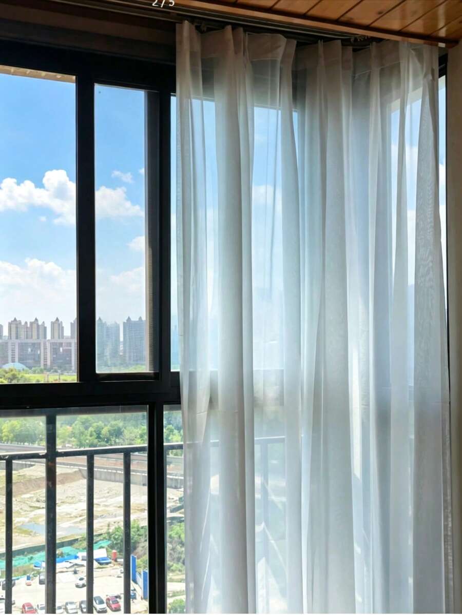 2pcs Pure White Soft Textured Sheer Curtains, High Transparency Soft Light Gauze, Living Room Bedroom Decorative Window Sheers, Multi-Functional Fabric - White - View 1