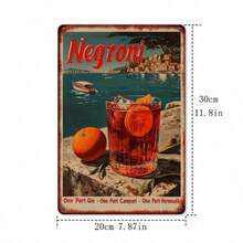 1pc Negroni Cocktail Theme Vintage Metal Tin Sign, 8"X12" Frameless Square Iron Wall Art, Retro Style Painting Decor Suitable For Home Bar And Party Decoration - A - View 3