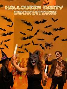 36pcs 3D Realistic Paper Bats Wall Decor, Black Bat Stickers, Halloween Cos Party Home Background Decoration - Multicolor - View 8