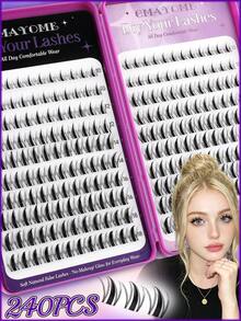 384pcs Cartoon Style Pointed Wet-Look Clustered False Eyelashes Set 10-20mm, Soft Fluffy Lightweight 3D Faux Mink Individual DIY Eyelash Extensions, Includes Tweezers And Lash Brush, Suitable For Home Makeup - D - View 13