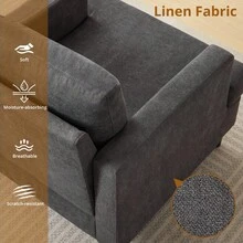 Mid-Century Modern Accent Chair, Linen Fabric Upholstered Reading Armchair with Deep Seat & Soft Backrest, High-Density Foam Comfort & Solid Wood Legs - Gris Oscuro - Ver 3
