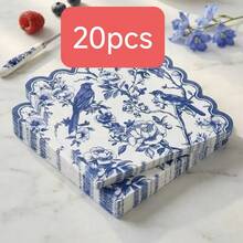 Disposable Paper Napkins, Chinese Blue Bird Floral Pattern, Vintage Blue And White Floral Bird Design Guest Hand Towels, Suitable For Oriental Weddings And French Garden Party Table Decor - Blue - View 6