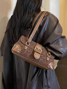 Korean Niche Design Shoulder Bag Boston Bowling Handbag Underarm Bag With Multiple Pockets Large Capacity - Coffee - View 5