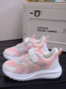 Pink Mesh Kids' Sports Shoes, Lightweight Soft Sole, Non-Slip, Easy On/Off With Hook And Loop - Pink - View 5