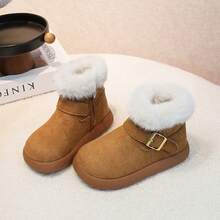 1 Pair Kids Padded Snow Boots, Thick Fur Lining For Warmth And Heat Retention, Buckle Decor, Side Zipper For Easy On And Off, Soft Sole Anti-Slip For Stable Walking - Camel - View 3