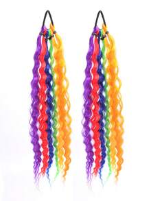18-Inch Colored Curly Ponytail Wig Pieces, A 2 Pieces Set Of Fashionable Synthetic Ponytail Wigs, Suitable For Women To Wear. - Multicolor - View 13